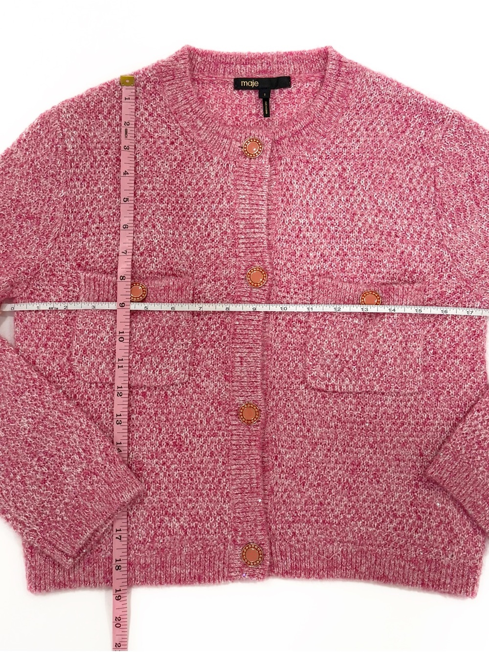 NWOT Maje pink tweed cardigan jacket with buttons and pockets | Size 1/S - Picture 10 of 10
